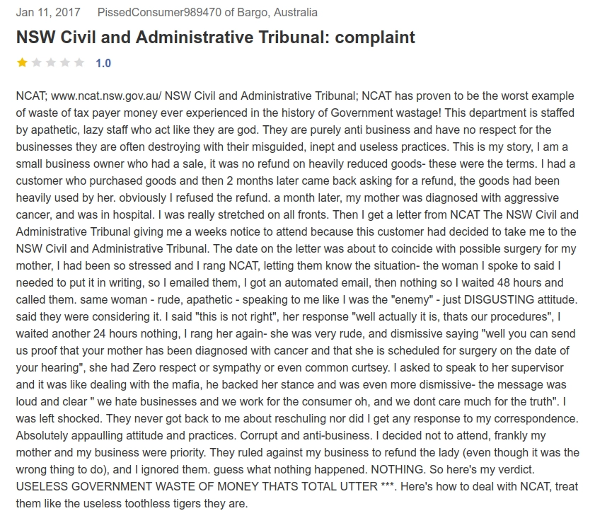 Customer-complaint-against-NCAT-on-PissedConsumer-website-11Jan2017.webp