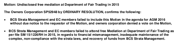 SP52948-Solicitor-Adrian-Mueller-prevented-Motion-about-owners-corporation-refusing-to-attend-free-mediation-Fair-Trading-NSW-case-SM15-1226RH-at-AGM-2017.webp