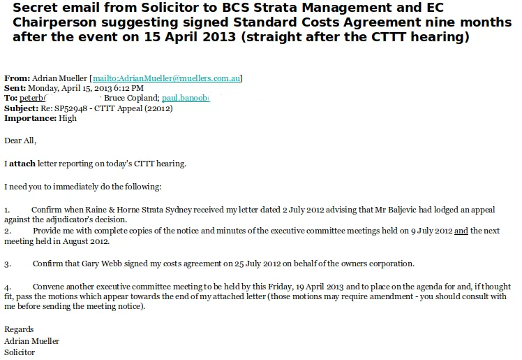 SP52948-Solicitor-Adrian-Mueller-secret-email-to-BCS-Strata-Management-on-15Apr2013-to-produce-signed-copy-of-Standard-Costs-Agreement-backdated-to-25Jul2012.webp