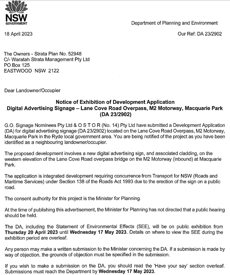SP52948-not-notified-about-development-proposal-DA-23-2902-due-to-expired-notice-by-Waratah-Strata-Management-22May2023.web
