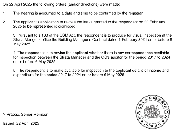 NCAT-2024-00454780-Hearing-Orders-22Apr2025
