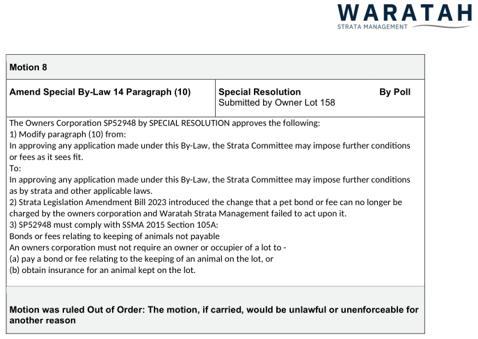 SP52948-illegal-Special-By-Law-14-still-enforced-by-Waratah-Strata-Management-minutes-of-EGM-May2025