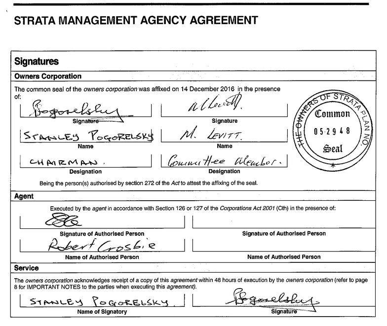 SP52948-Waratah-Strata-Management-contract-signed-by-two-unfinancial-owners-Stan-Pogorelsky-and-Moses-Levitt-14Dec2016.webp
