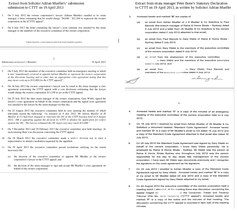 SP52948-comparison-of-submissions-by-strata-manager-Peter-Bone-and-Solicitor-Adrian-Mueller-to-CTTT-19Apr2013.webp